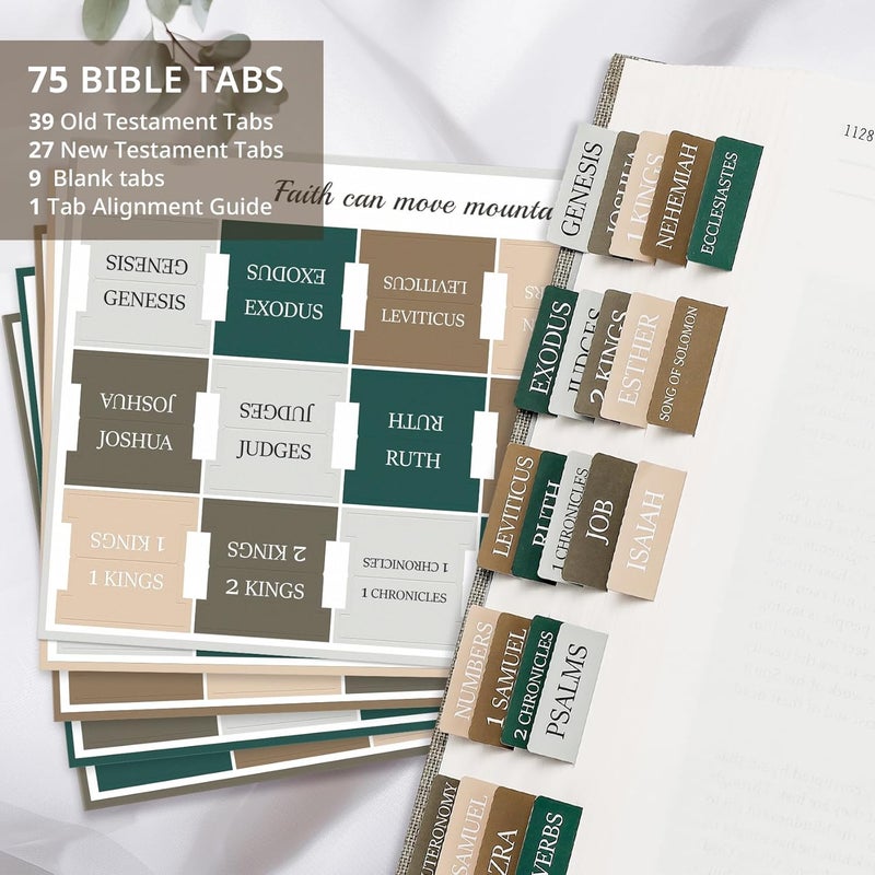 Taja Bible Tabs for Women & Men, Laminated Bible Tabs for Study Bible, Large Print Neutral Bible Tabs for Easy Navigation, Bible Index Tabs, 66 Tabs Old & New Testament, Extra 9 Blank Tabs - Winter Wood - Image 2